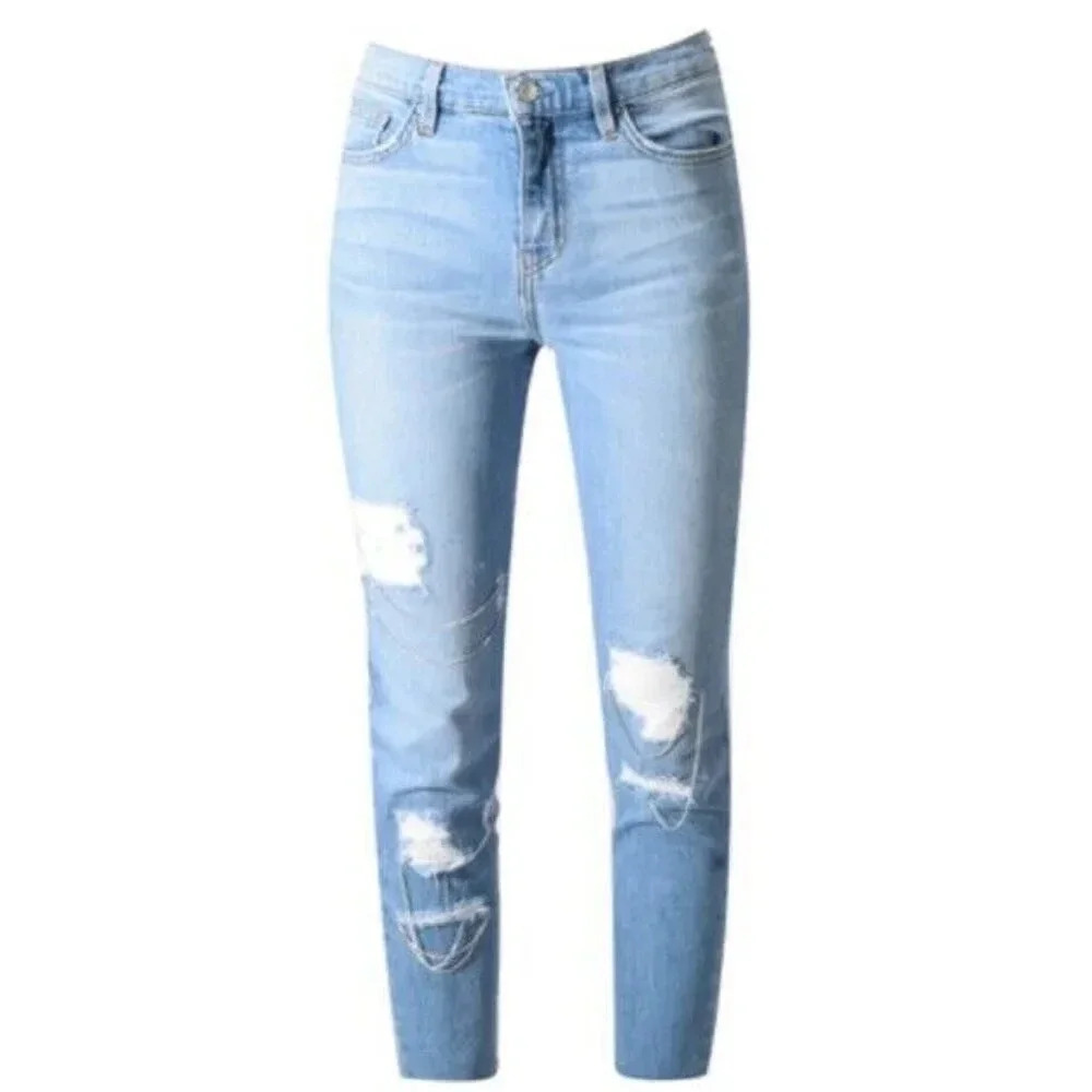 IRO Genn‎ Blue Distressed Silver Detailing Chain Jeans Womens Size 27 ($325)